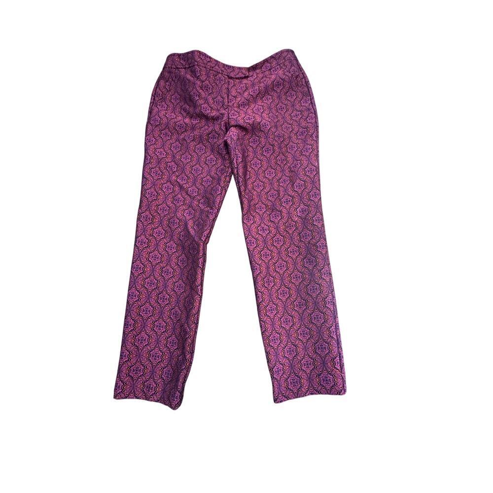 Trina Turk Women's Pink & Black Textured Jacquard Floral Ankle Pants Size 8